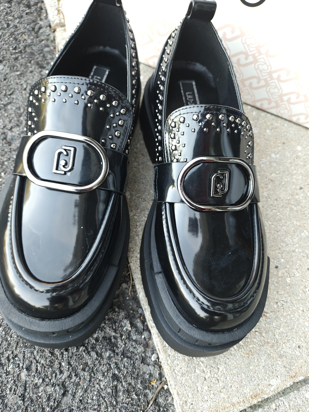 Patent Leather Studded Liu.Jo Moccasins with Silver Buckle 37